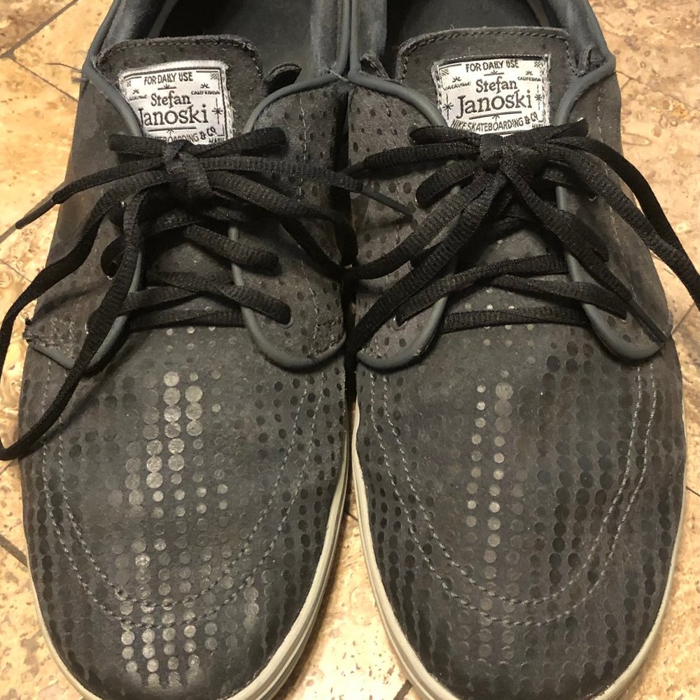 Mens Nike SB Lunar Stefan Janoski Skate Board Black Leather Shoes Size 12 Nice!